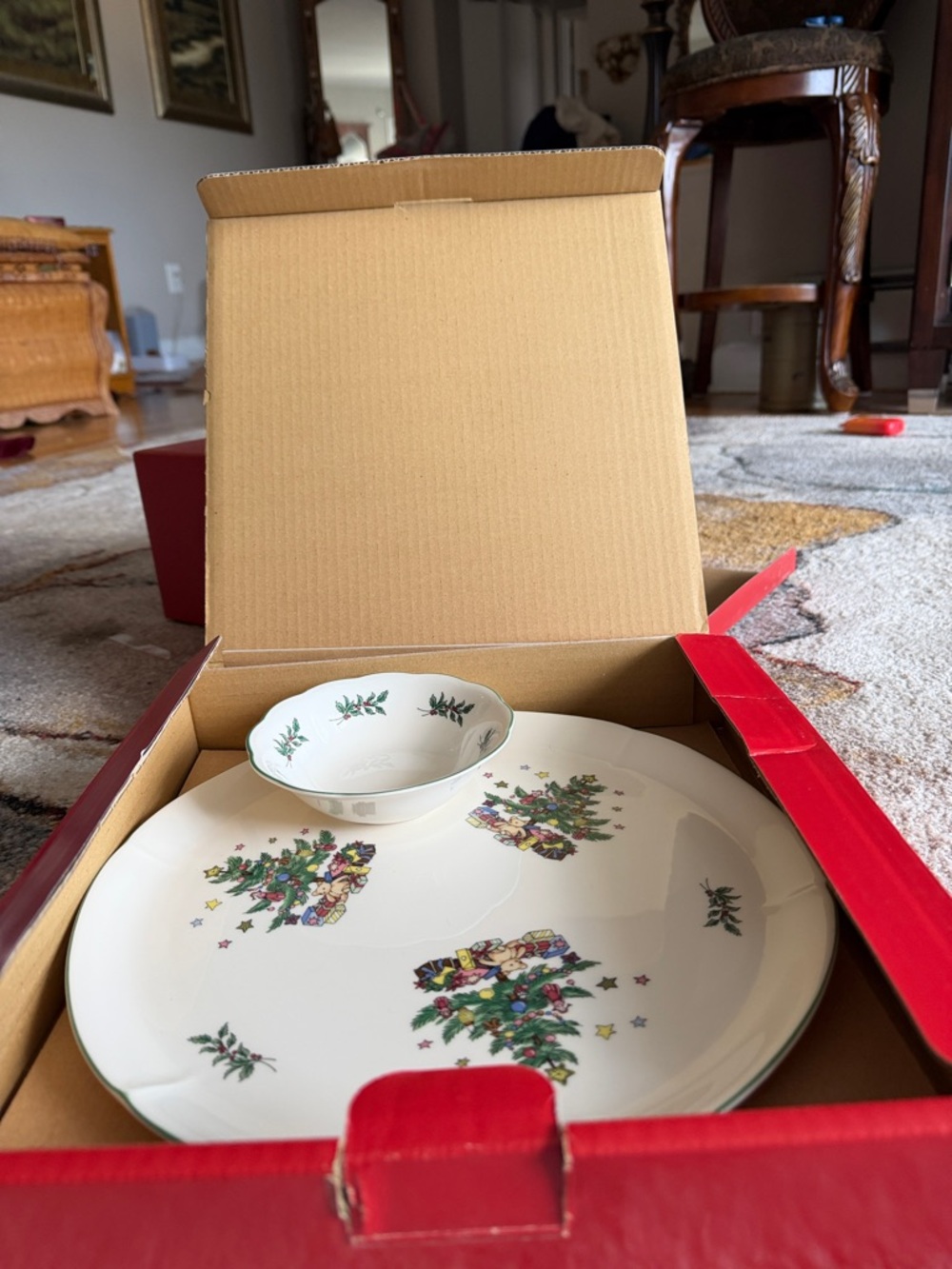 80s Nikko Japan Christmas Chip & Dip Set in Box Tree Holly